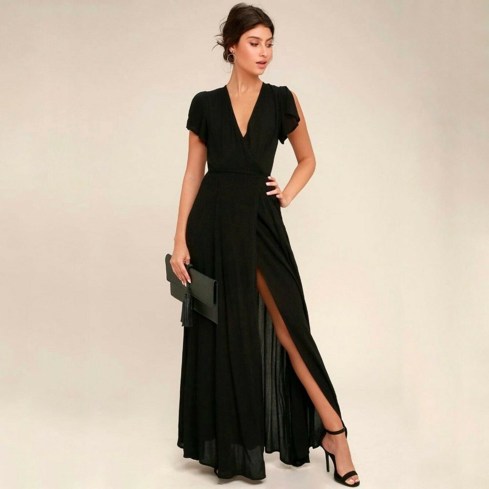 New Lulus Heart of Marigold Black Wrap Maxi Dress